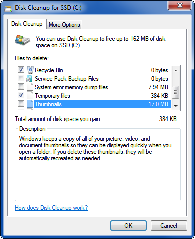 Disk cleanup window