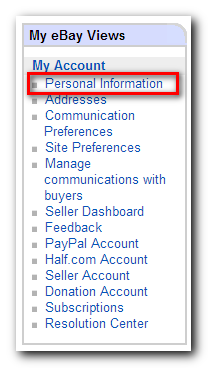 My account section on eBay