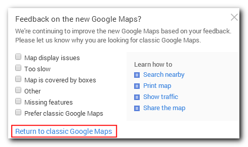 Confirm your return to classic maps