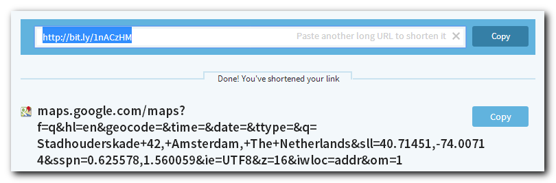 The result of shortening a URL on bitly
