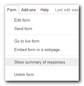 Form menu from results