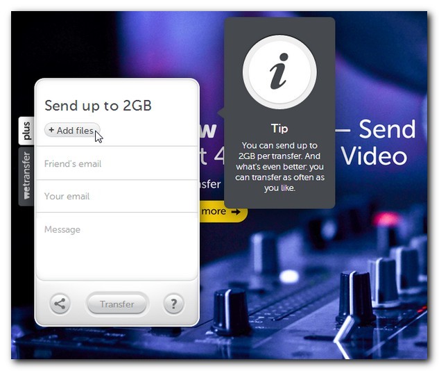 WeTransfer add files