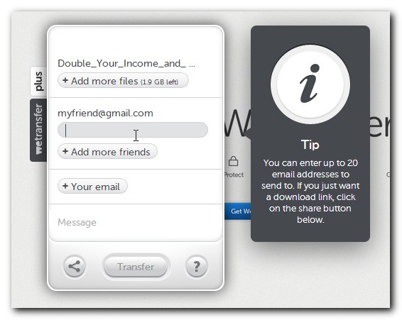 WeTransfer add friends' emails