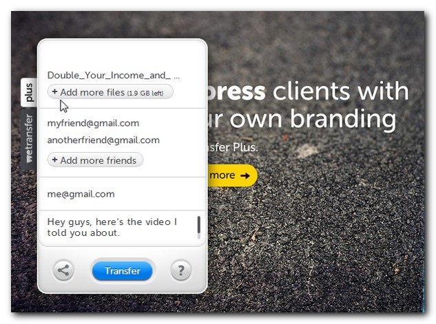 WeTransfer add message