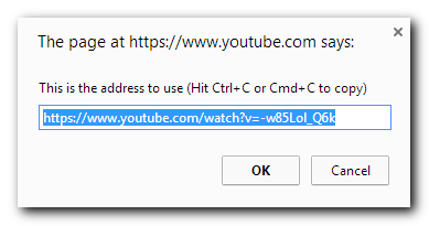 YouTube address dialog